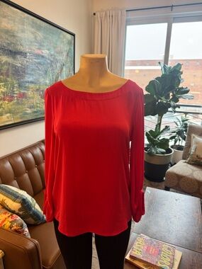 LOFT Dark Pink Boatneck Long-Sleeve Blouse